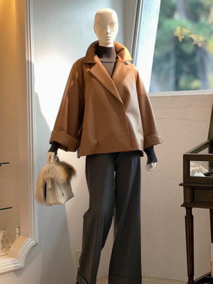 レザーショートトレンチコート（キャメル）