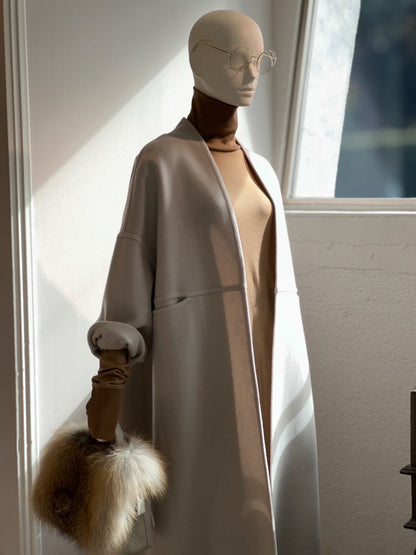 ノーカラーウールカシミヤコート(アイボリー)