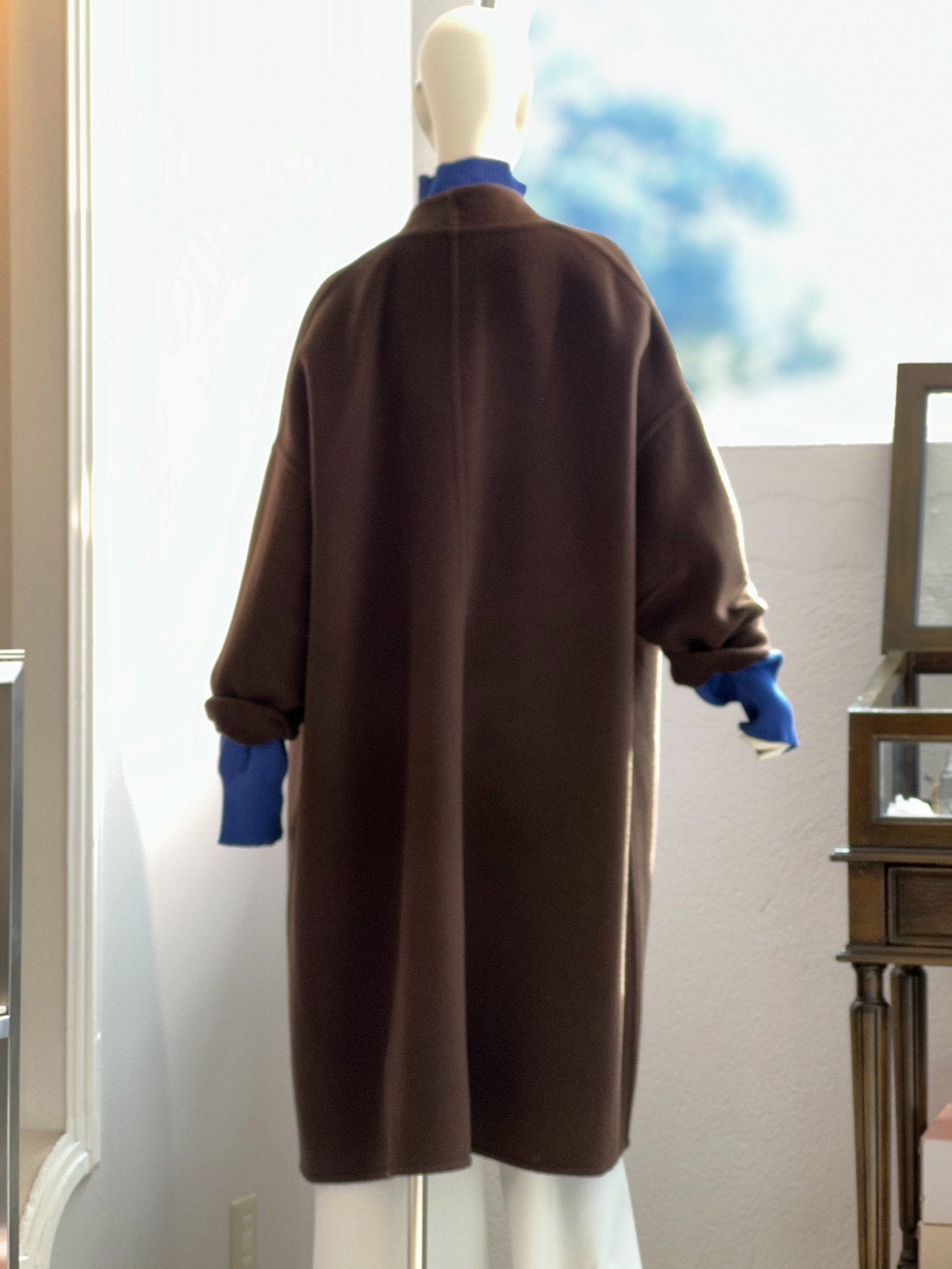 ノーカラーウールカシミヤコート(ダークブラウン) – stylist-kurakuen