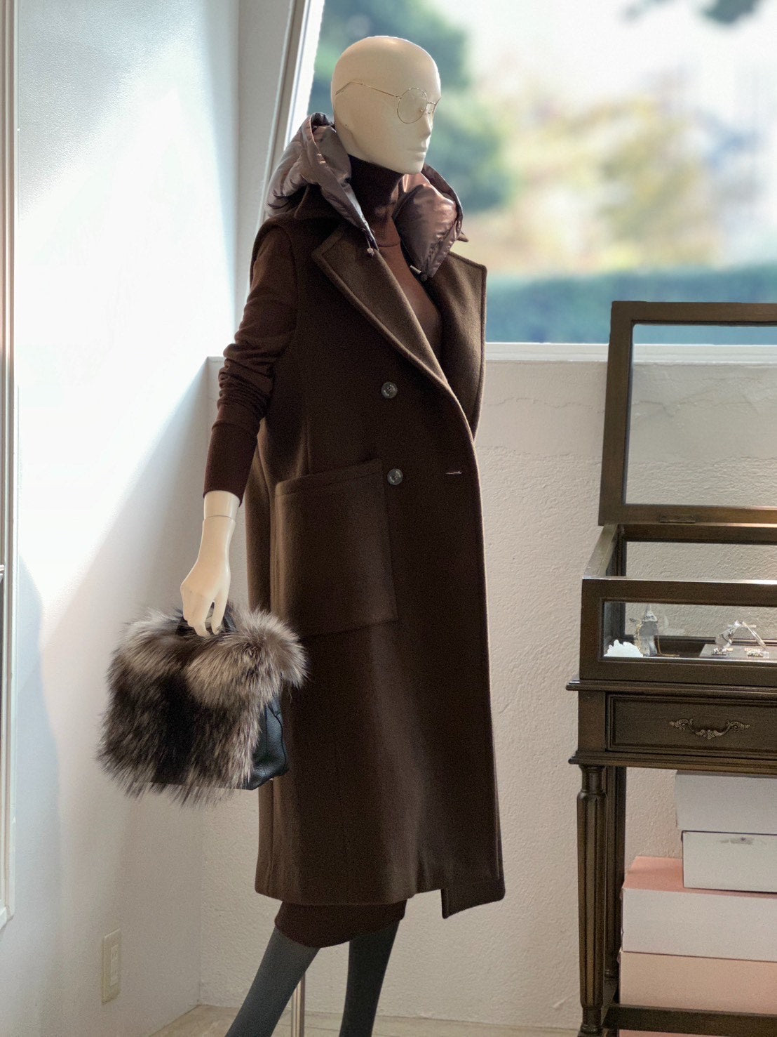 ダウン付きウールベストコート(ダークブラウン)