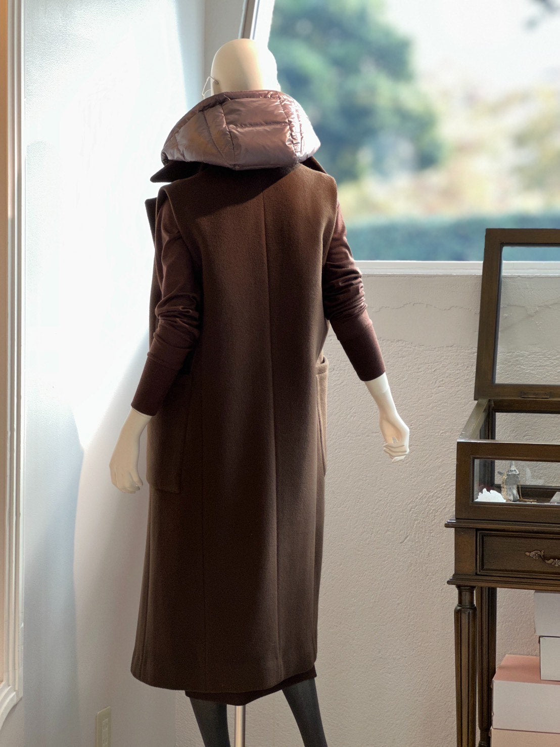 ダウン付きウールベストコート(ダークブラウン)