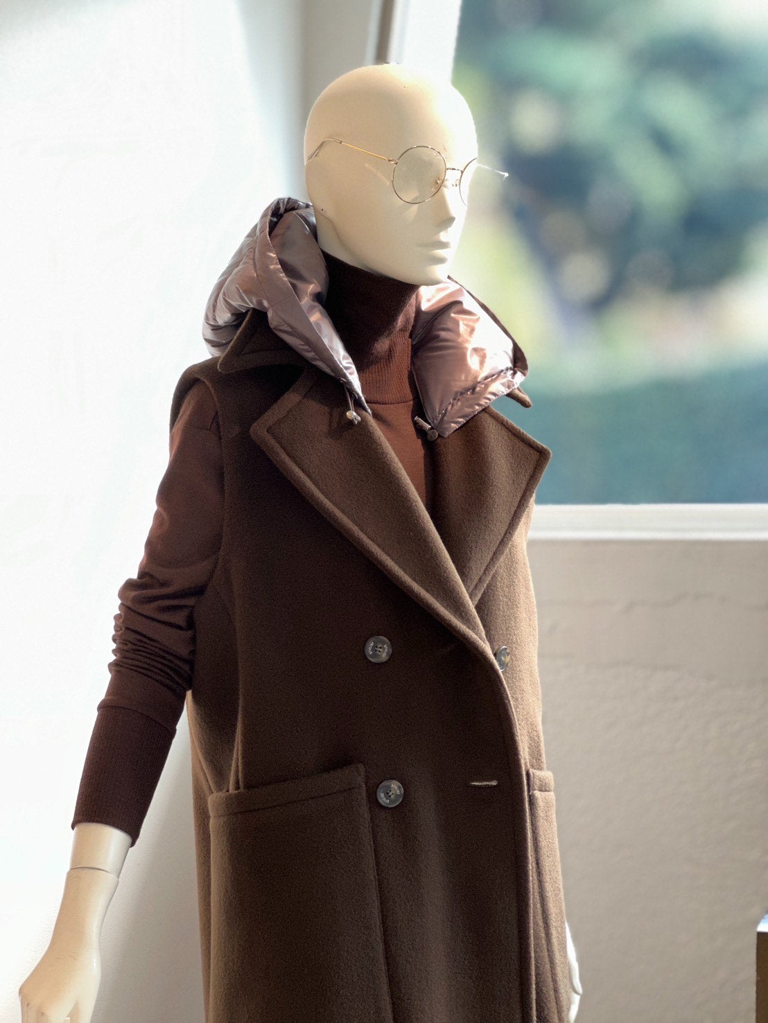 ダウン付きウールベストコート(ダークブラウン)