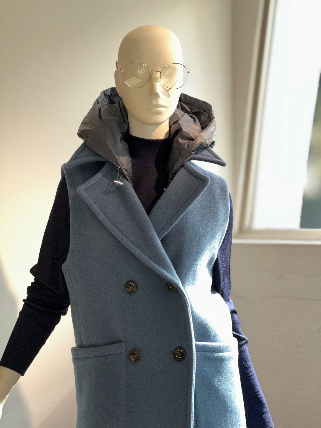 ダウン付きウールベストコート(ブルーグレー)