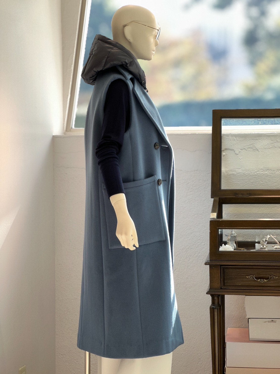 ダウン付きウールベストコート(ブルーグレー)