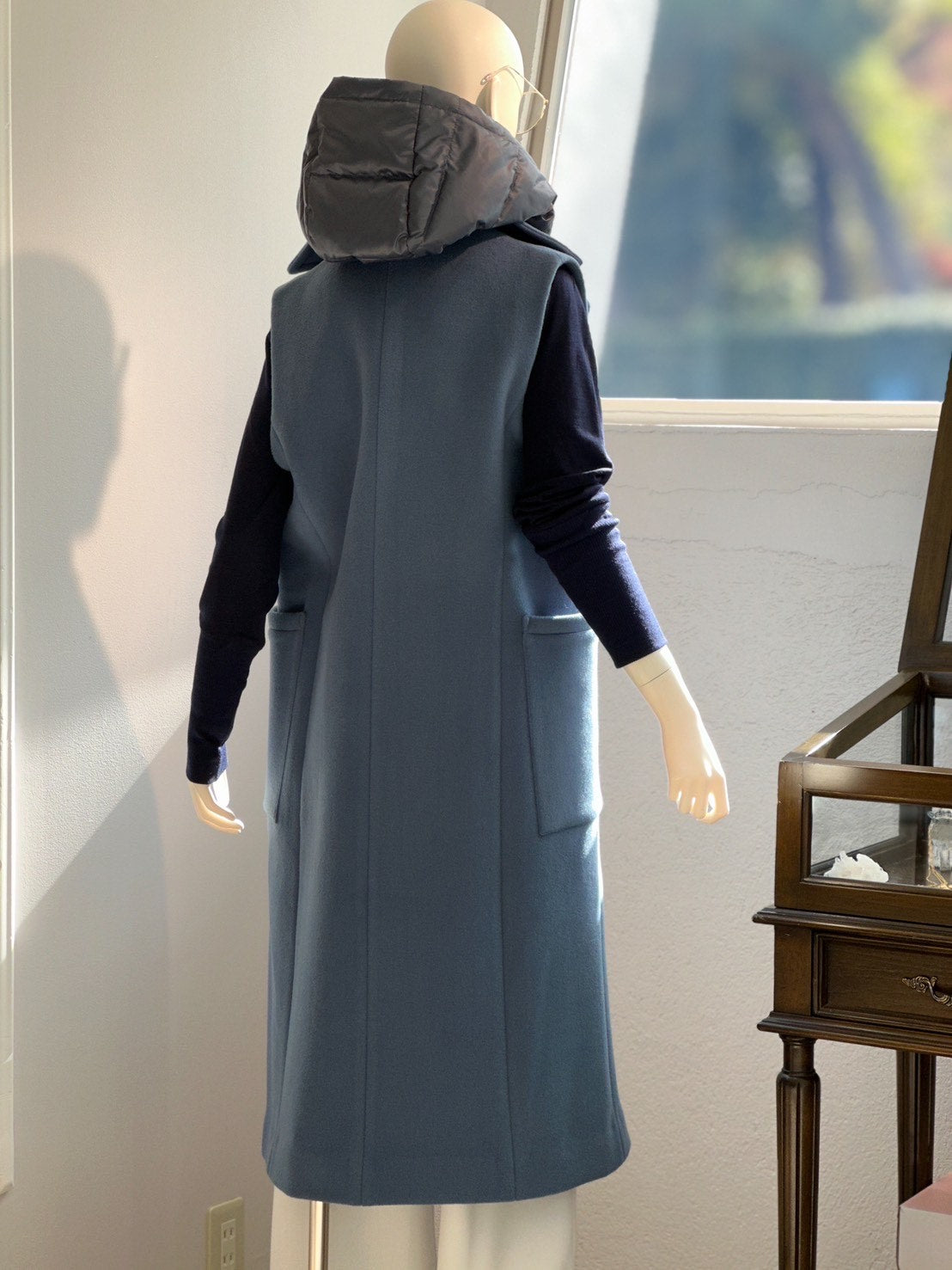 ダウン付きウールベストコート(ブルーグレー)