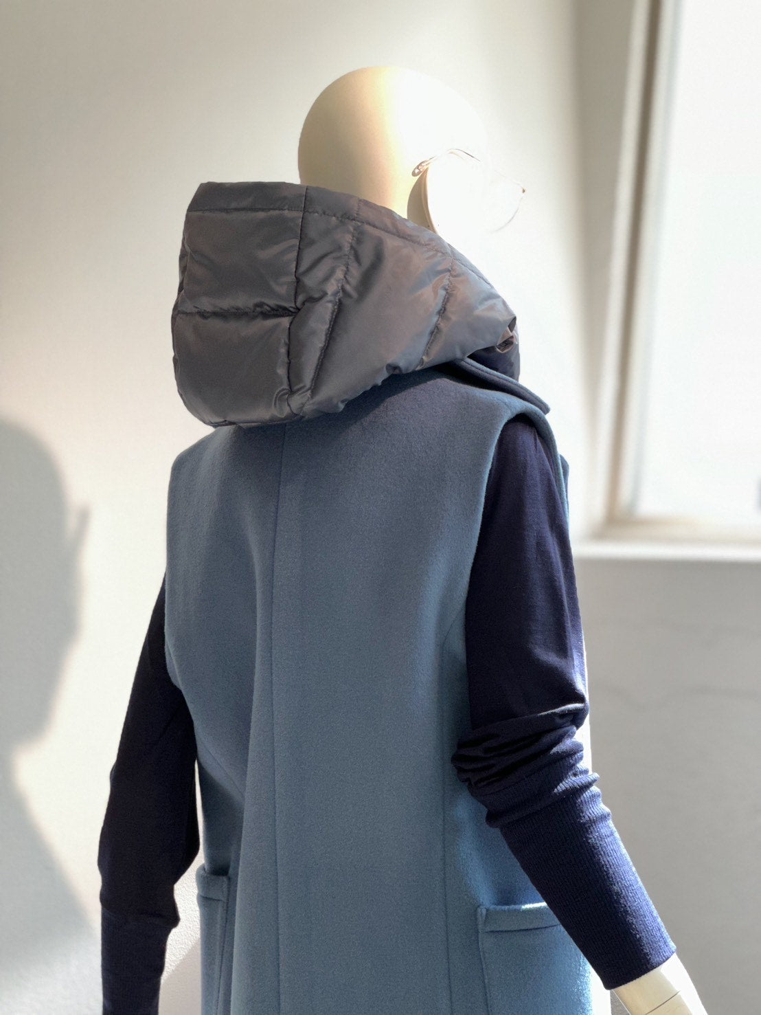 ダウン付きウールベストコート(ブルーグレー)