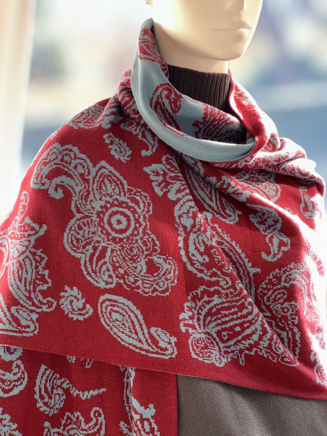 ペイズリーロングストール（ボルドー×ミント）