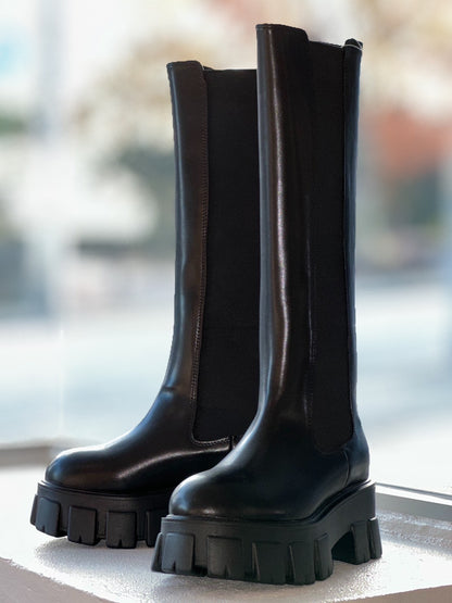 ロングサイドゴアレザーブーツ（ブラック）