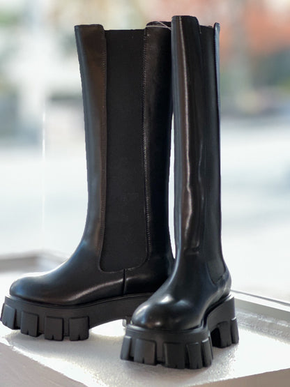 ロングサイドゴアレザーブーツ（ブラック）