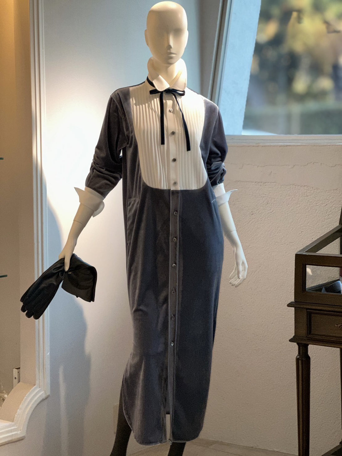 タキシードシャツワンピース（ブルーグレー）