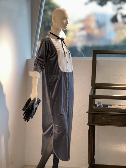 タキシードシャツワンピース（ブルーグレー）