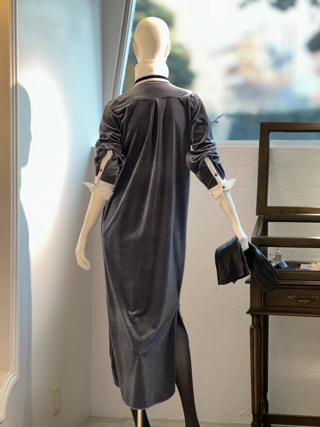 タキシードシャツワンピース（ブルーグレー）