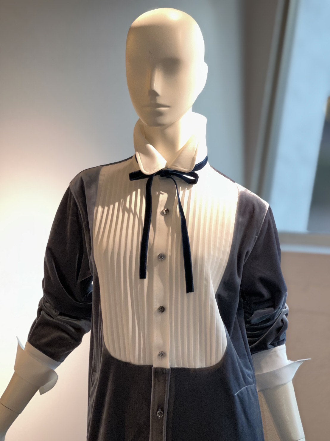 タキシードシャツワンピース（ブルーグレー）