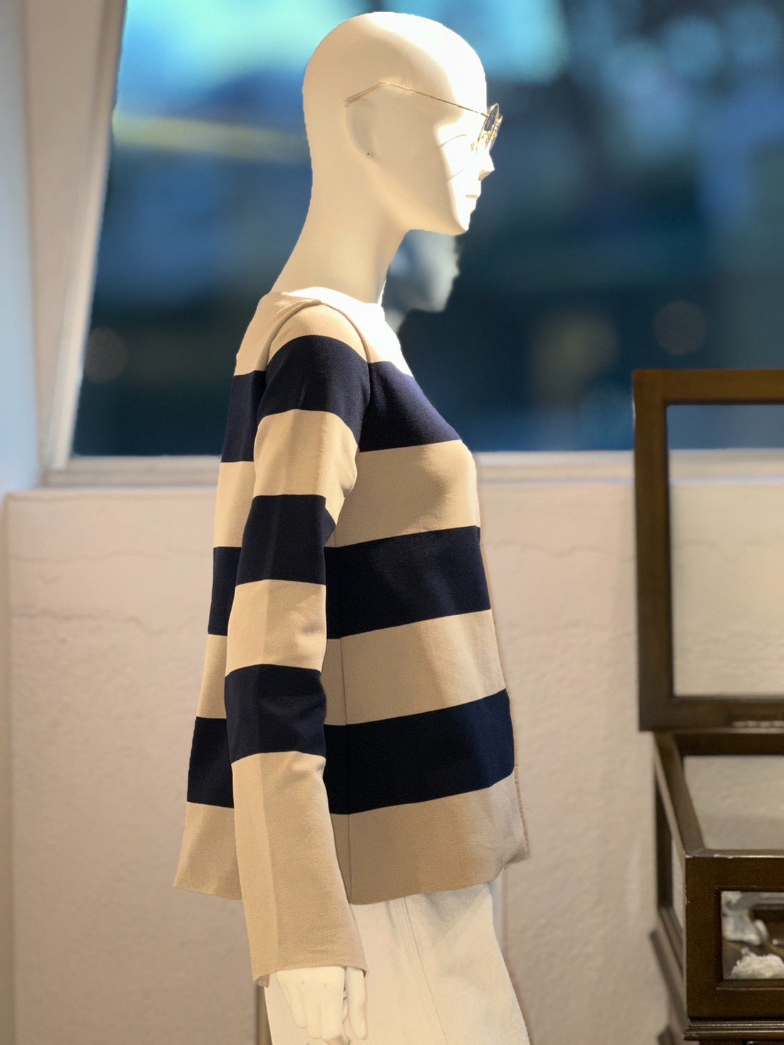 フィットテックボートネックニット（BEIGE×NAVY）