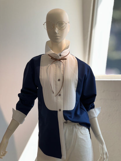 タキシードシャツブラウス（NAVY）