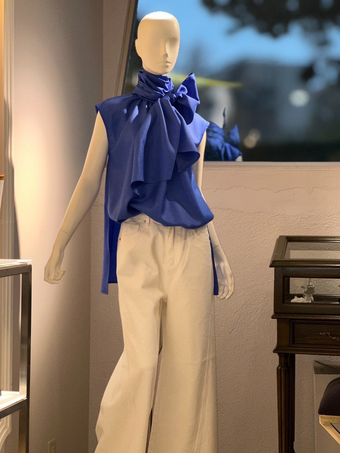 リボンタイブラウス（BLUE）