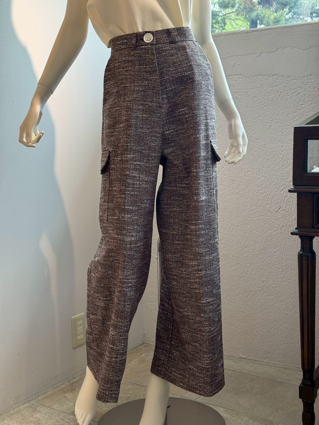 スラブツイード ワイドカーゴパンツ（BROWN）