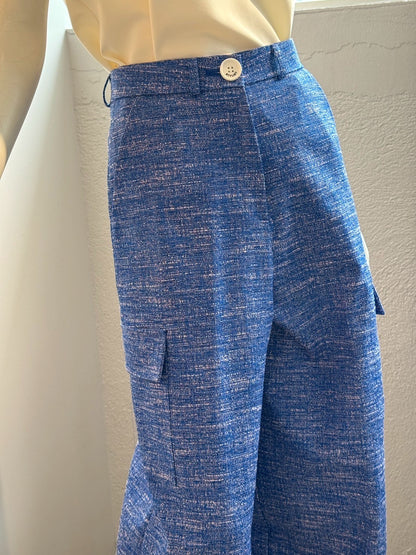 スラブツイード ワイドカーゴパンツ（BLUE）