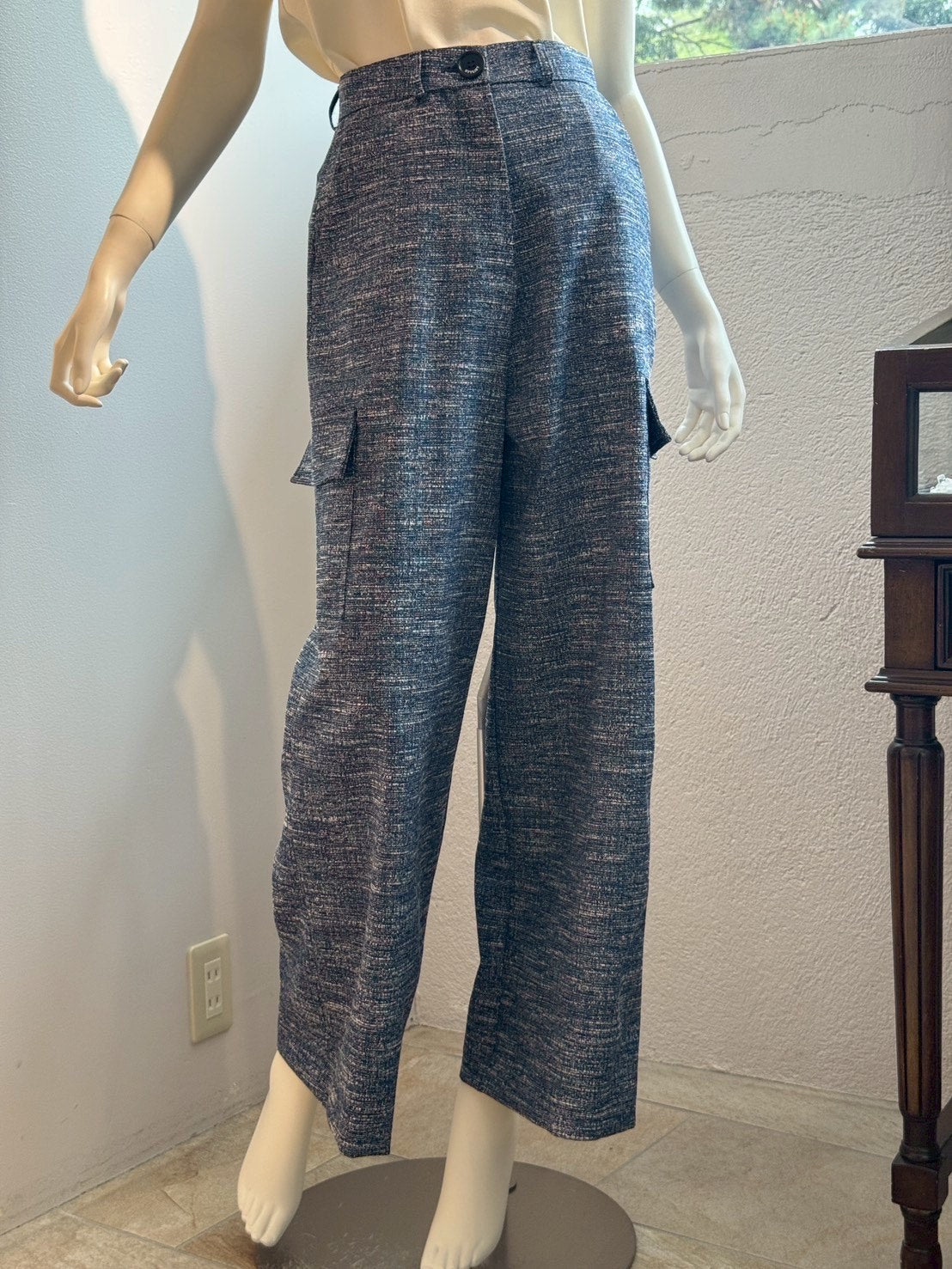 スラブツイード ワイドカーゴパンツ（INDIGO）