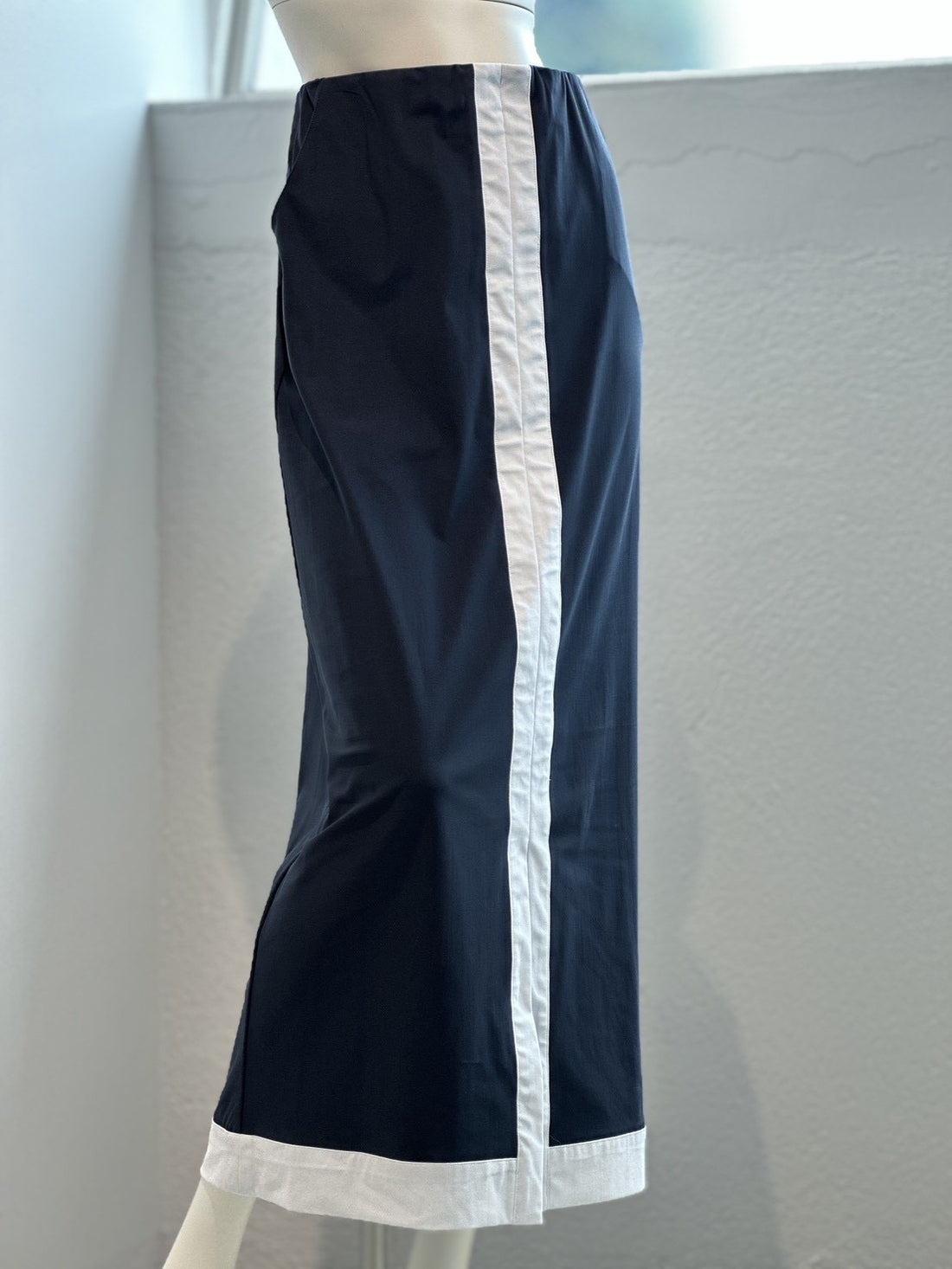 トリミング Ａラインスカート（NAVY×WHITE）