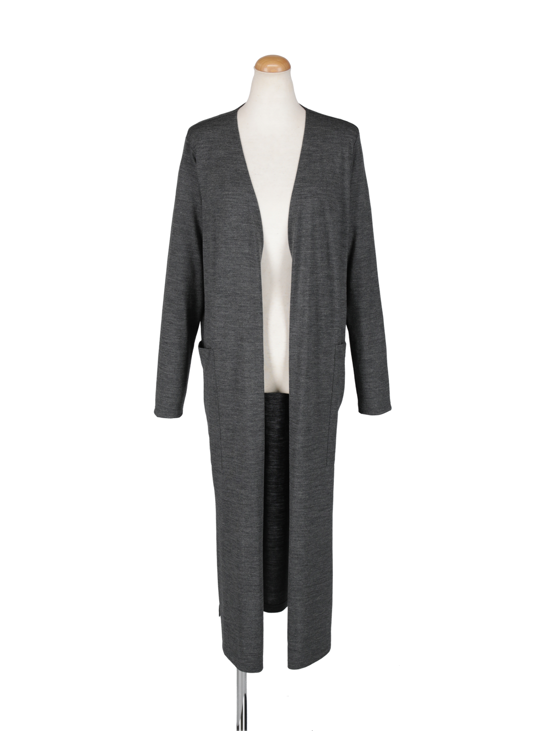 ニットカットロングカーディガン（グレー）