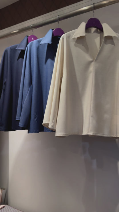 【コーデセット】スキッパーシャツ×ポリレーヨンワイドパンツ(クリーム)